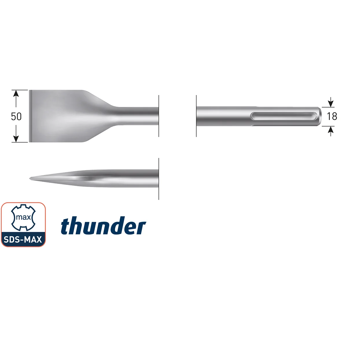 SDS-Max Spade Chisel “Thunder”, 50 × 380 mm
