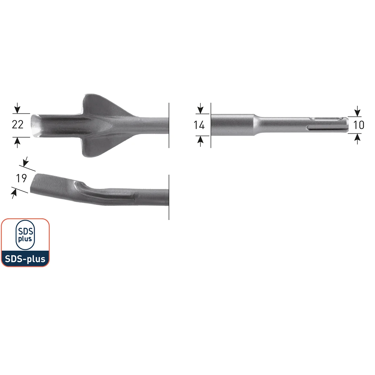 SDS-Plus Winged Channel Chisel, 22 × 250 mm